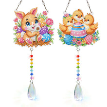 Lade das Bild in den Galerie-Viewer, 2 Stk./Set Blumenkranz Hase - Sonnenfänger Fensterhänger Diamant-Windspiel
