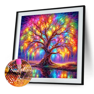 Buntes Baumleben-volles rundes Diamond Painting 30*30CM