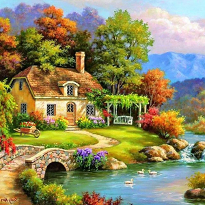 (Mehrere Größen rund/quadratisch) Entspannendes Dorf - Diamond painting