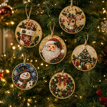 Lade das Bild in den Galerie-Viewer, 6-PCS DIY-Set für weihnachtliche Holzornamente: Perlen- und Diamantmalerei-Set Strass-Anhänger mit Hanfseil zur Dekoration des Weihnachtsbaums
