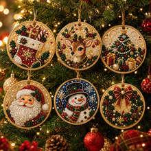 Lade das Bild in den Galerie-Viewer, 6-PCS DIY-Set für weihnachtliche Holzornamente: Perlen- und Diamantmalerei-Set Strass-Anhänger mit Hanfseil zur Dekoration des Weihnachtsbaums
