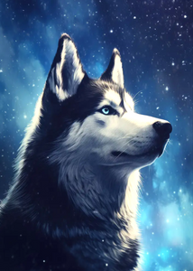 Husky Dog Night-Voll Round Diamond Painting-40x50cm