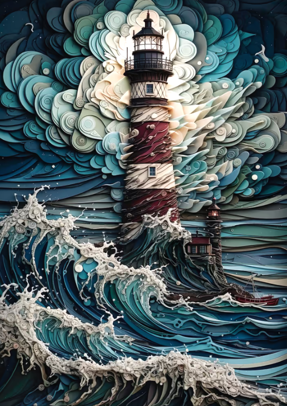 Leuchtturm im Sturm-Voll Round Diamond Painting-40x50cm