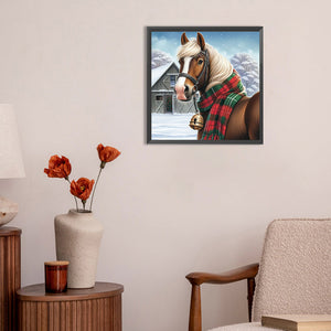 Pferde in der Schneeszene-Voller Diamond Painting-30x30cm
