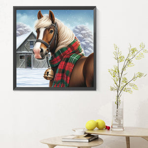 Pferde in der Schneeszene-Voller Diamond Painting-30x30cm