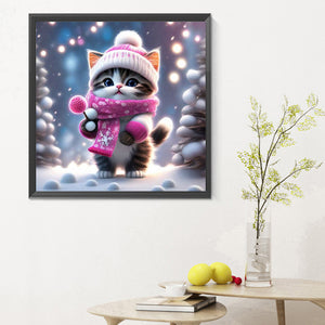Schneekätzchen-Voller Diamond Painting-30x30cm