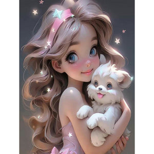 Life of Pets Girl-Voll Round/Square Diamond Painting-30x40cm/40x50cm/50x70cm