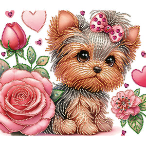 Blumen-Yorkshire-Terrier-Teil-Special Diamond Painting-35x30cm