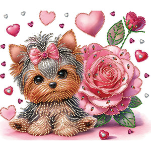 Blumen-Yorkshire-Terrier-Teil-Special Diamond Painting-35x30cm