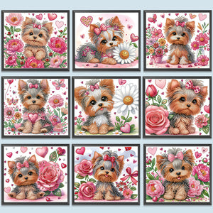 Blumen-Yorkshire-Terrier-Teil-Special Diamond Painting-35x30cm