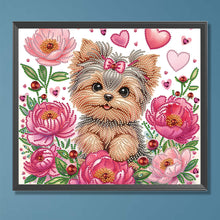 Lade das Bild in den Galerie-Viewer, Blumen-Yorkshire-Terrier-Teil-Special Diamond Painting-35x30cm
