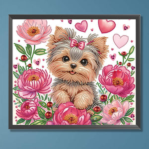 Blumen-Yorkshire-Terrier-Teil-Special Diamond Painting-35x30cm