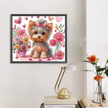 Lade das Bild in den Galerie-Viewer, Blumen-Yorkshire-Terrier-Teil-Special Diamond Painting-35x30cm
