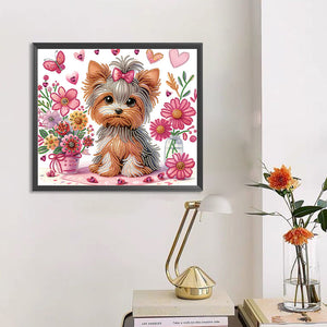 Blumen-Yorkshire-Terrier-Teil-Special Diamond Painting-35x30cm