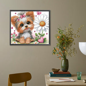 Blumen-Yorkshire-Terrier-Teil-Special Diamond Painting-35x30cm