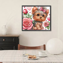 Lade das Bild in den Galerie-Viewer, Blumen-Yorkshire-Terrier-Teil-Special Diamond Painting-35x30cm
