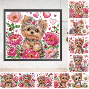 Blumen-Yorkshire-Terrier-Teil-Special Diamond Painting-35x30cm