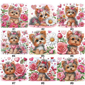 Blumen-Yorkshire-Terrier-Teil-Special Diamond Painting-35x30cm