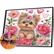 Lade das Bild in den Galerie-Viewer, Blumen-Yorkshire-Terrier-Teil-Special Diamond Painting-35x30cm
