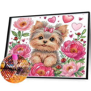 Blumen-Yorkshire-Terrier-Teil-Special Diamond Painting-35x30cm