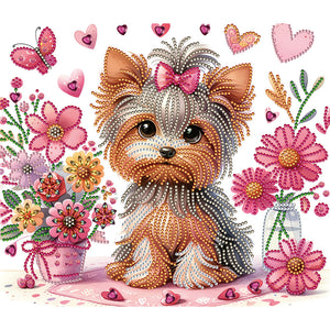 Blumen-Yorkshire-Terrier-Teil-Special Diamond Painting-35x30cm