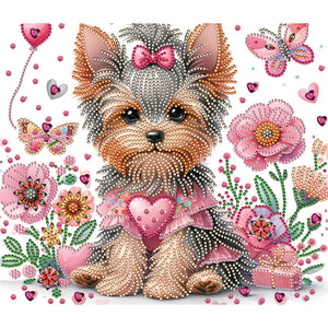 Blumen-Yorkshire-Terrier-Teil-Special Diamond Painting-35x30cm