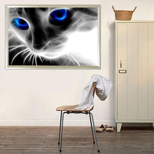 Blauäugige Katze - voller runder Diamant - 40x30cm
