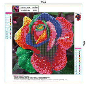 Bunte Blume - voller runder Diamant - 30x30cm