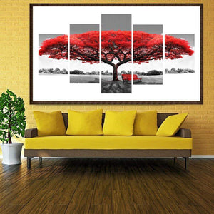 Roter Baum 5 - Bild - voller runder Diamant - 95x45cm