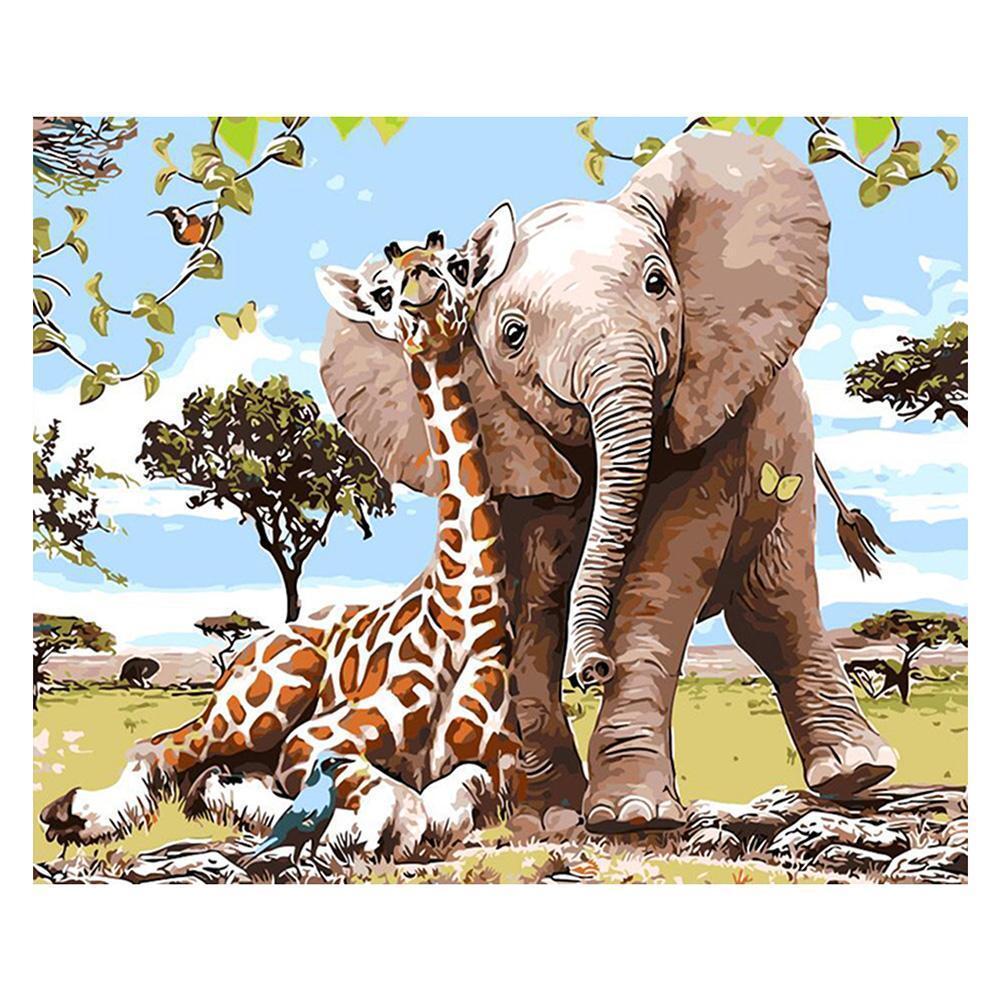 Giraffe Elefant - voller runder Diamant - 30x35cm