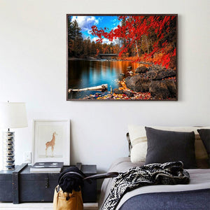 Herbst Blätter See - volle Diamant-Malerei - 40x30cm