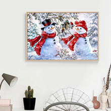 Lade das Bild in den Galerie-Viewer, Niedlicher Schneemann - voller runder Diamant - 40x30cm
