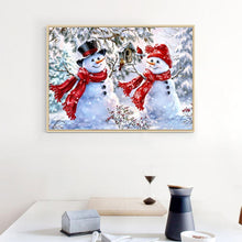 Lade das Bild in den Galerie-Viewer, Niedlicher Schneemann - voller runder Diamant - 40x30cm
