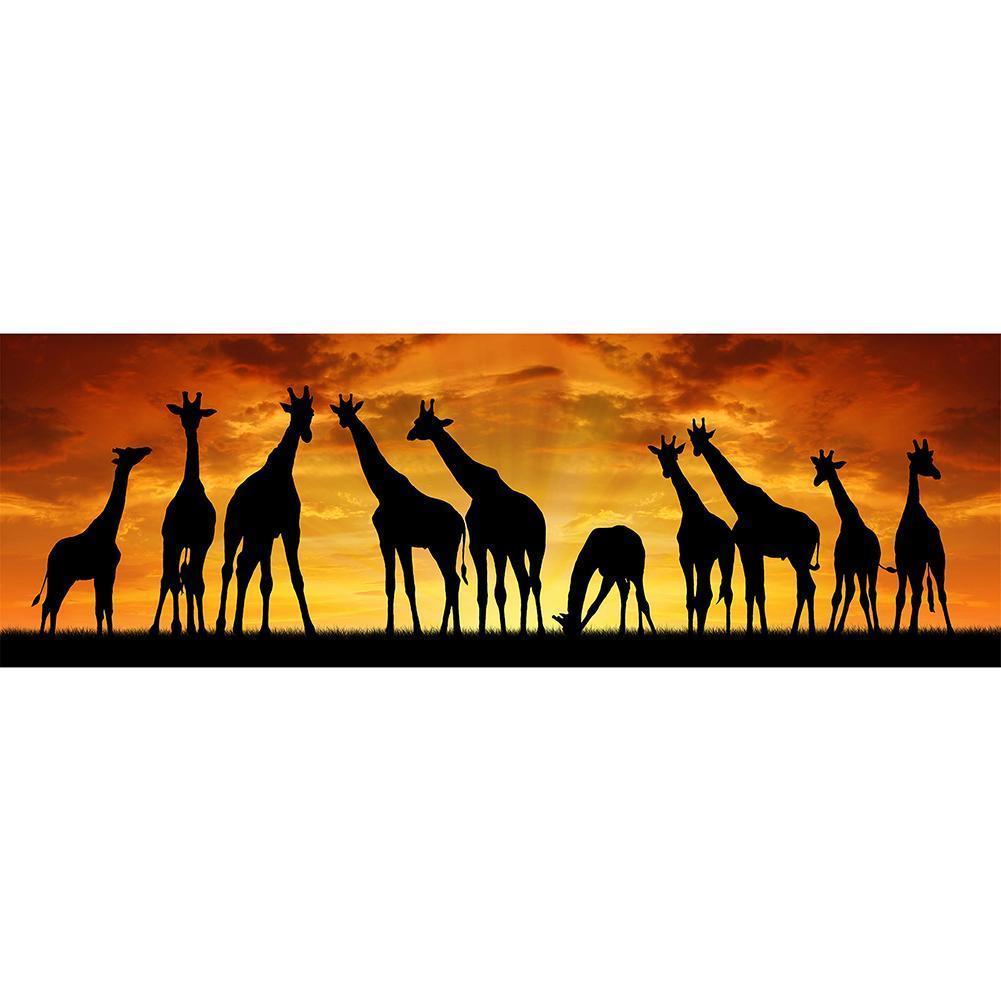 Sonnenuntergang Giraffen - volle Runde Diamant-Malerei - 80x30cm