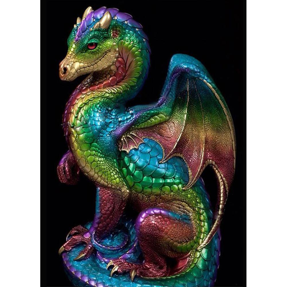 Bunte Dinosaurier - voller quadratischer Diamant - 30x40cm