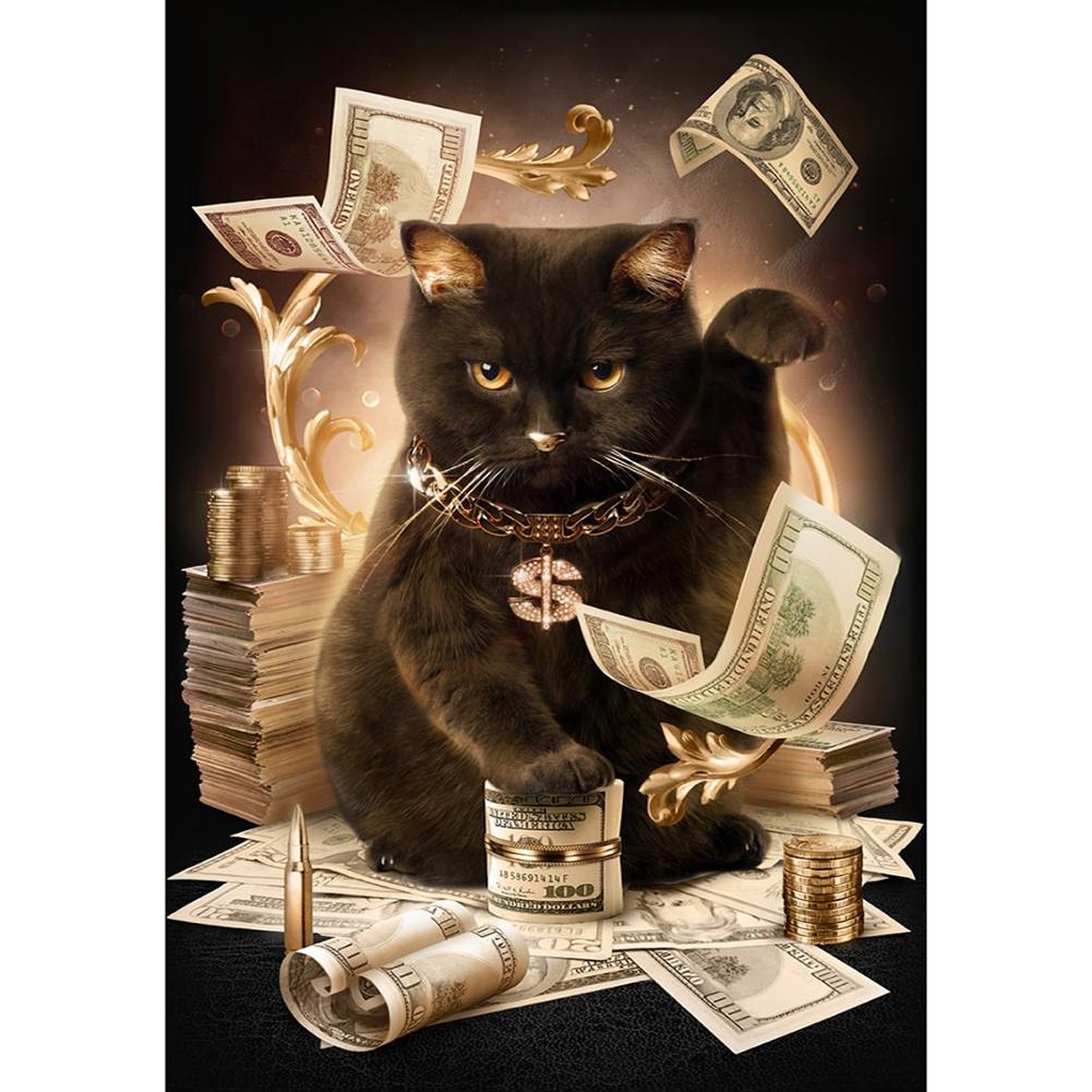 Geld Katze - voller runder Diamant - 40x30cm