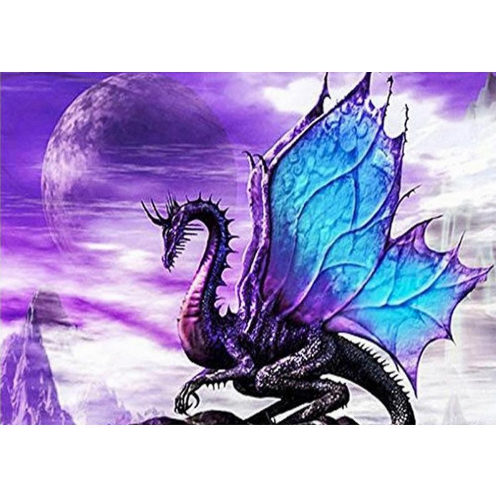 Lila Drache - voller runder Diamant - 40x30cm