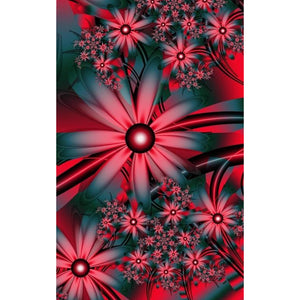 Rote Blumen - voller runder Diamant - 40x30cm