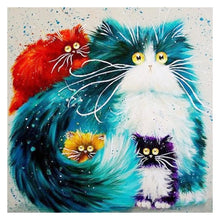 Lade das Bild in den Galerie-Viewer, Cartoon Katze Familie - voller runder Diamant - 30x30cm
