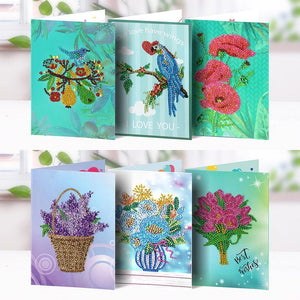 6pcs/set Flower and Birds Greeting Cards Diamond Painting