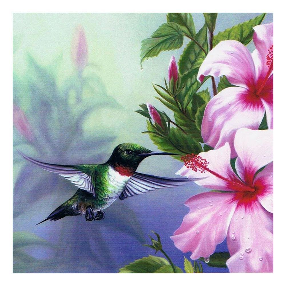 Blumen Vogel - voller runder Diamant - 30x30cm