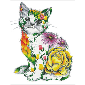 Blumenkatze - voller runder Diamant - 40x50cm