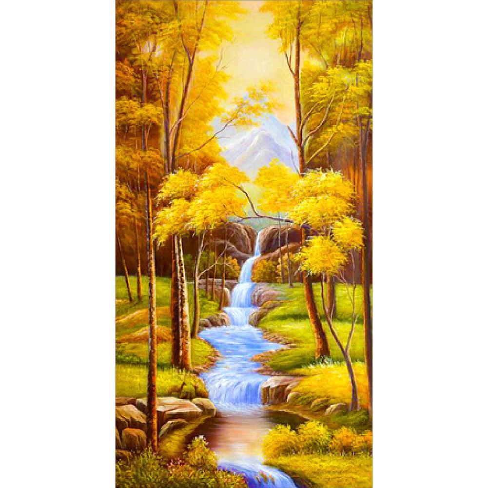 Herbst-Landschaft - voller runder Diamant - 55x100cm