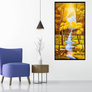 Herbst-Landschaft - voller runder Diamant - 55x100cm