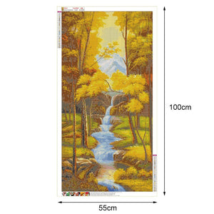 Herbst-Landschaft - voller runder Diamant - 55x100cm