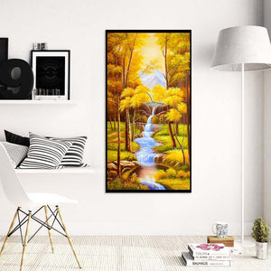 Herbst-Landschaft - voller runder Diamant - 55x100cm