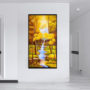 Herbst-Landschaft - voller runder Diamant - 55x100cm