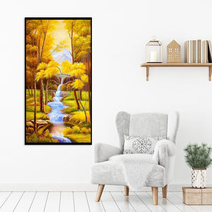 Herbst-Landschaft - voller runder Diamant - 55x100cm