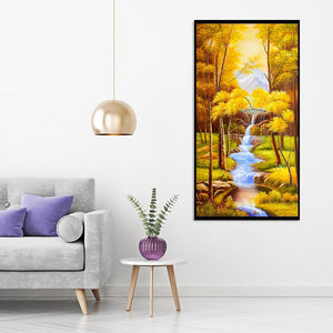 Herbst-Landschaft - voller runder Diamant - 55x100cm