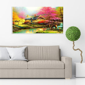 Landschaft - voller runder Diamant - 55x100cm